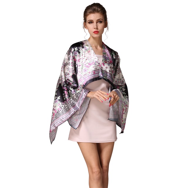 Custom made kimono printed luxury 100% silk cardigan