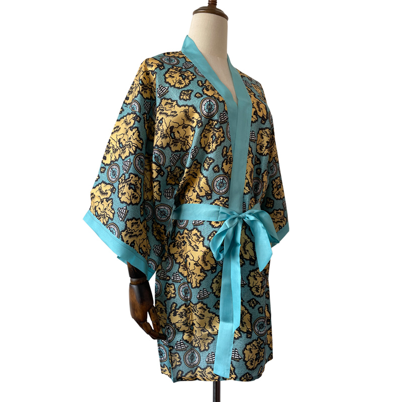 Wholesale custom printed luxury 100% silk kimono cardigan short robe front open beach cover up dress